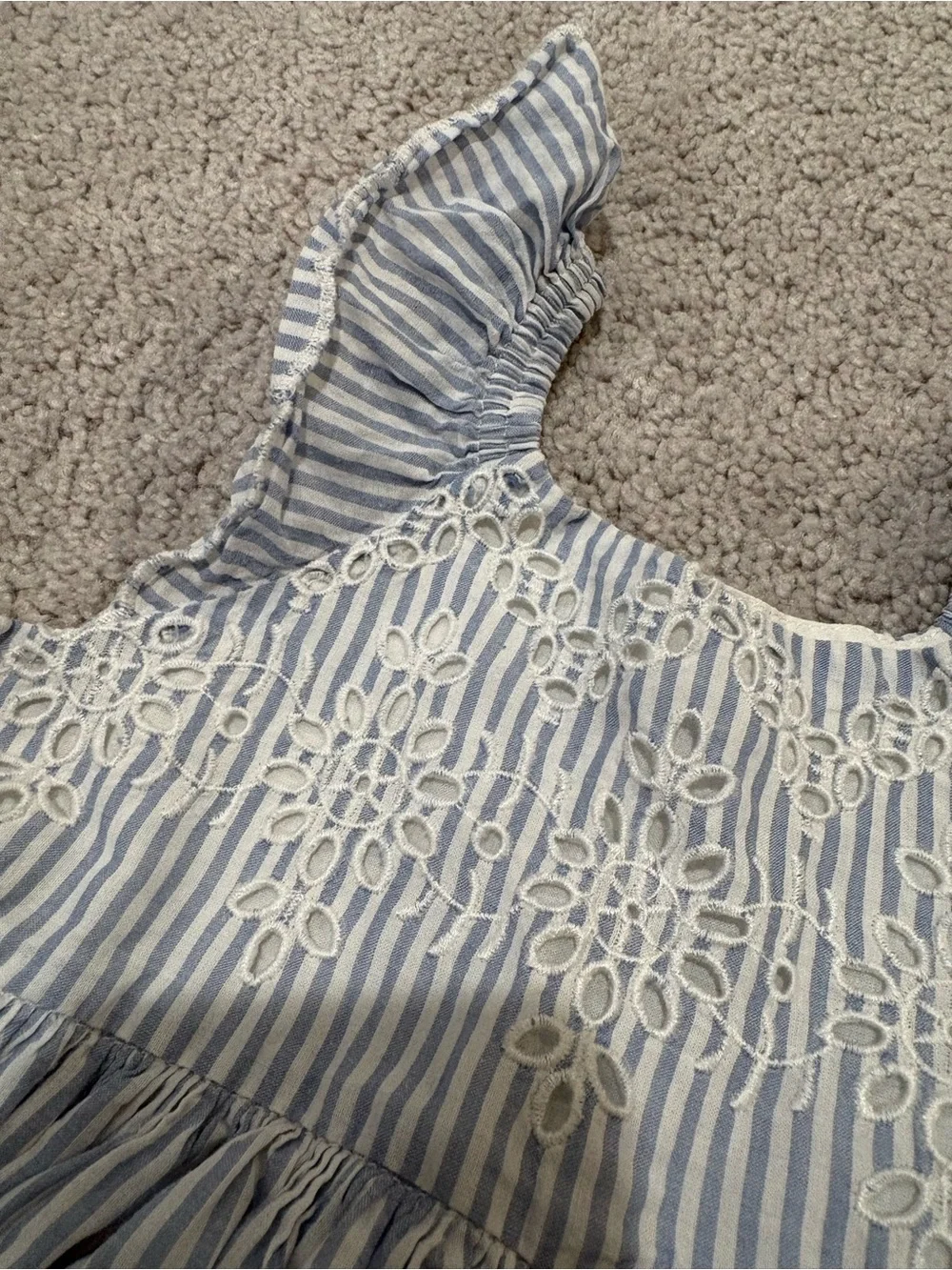 BabyGAP Blue & White Striped Eyelet Baby Dress with Bloomer 18 mo